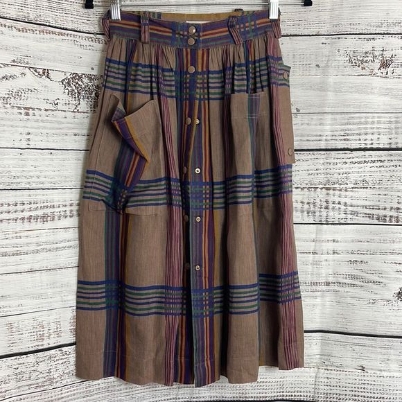 Vintage Escada by SRB Skirt Linen plaid Snap closures 80’s made in Germany - Picture 2 of 11